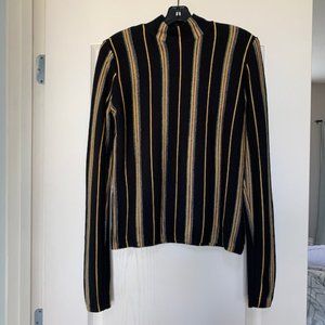 Multicolored & Black Striped Mock Neck Long Sleeve